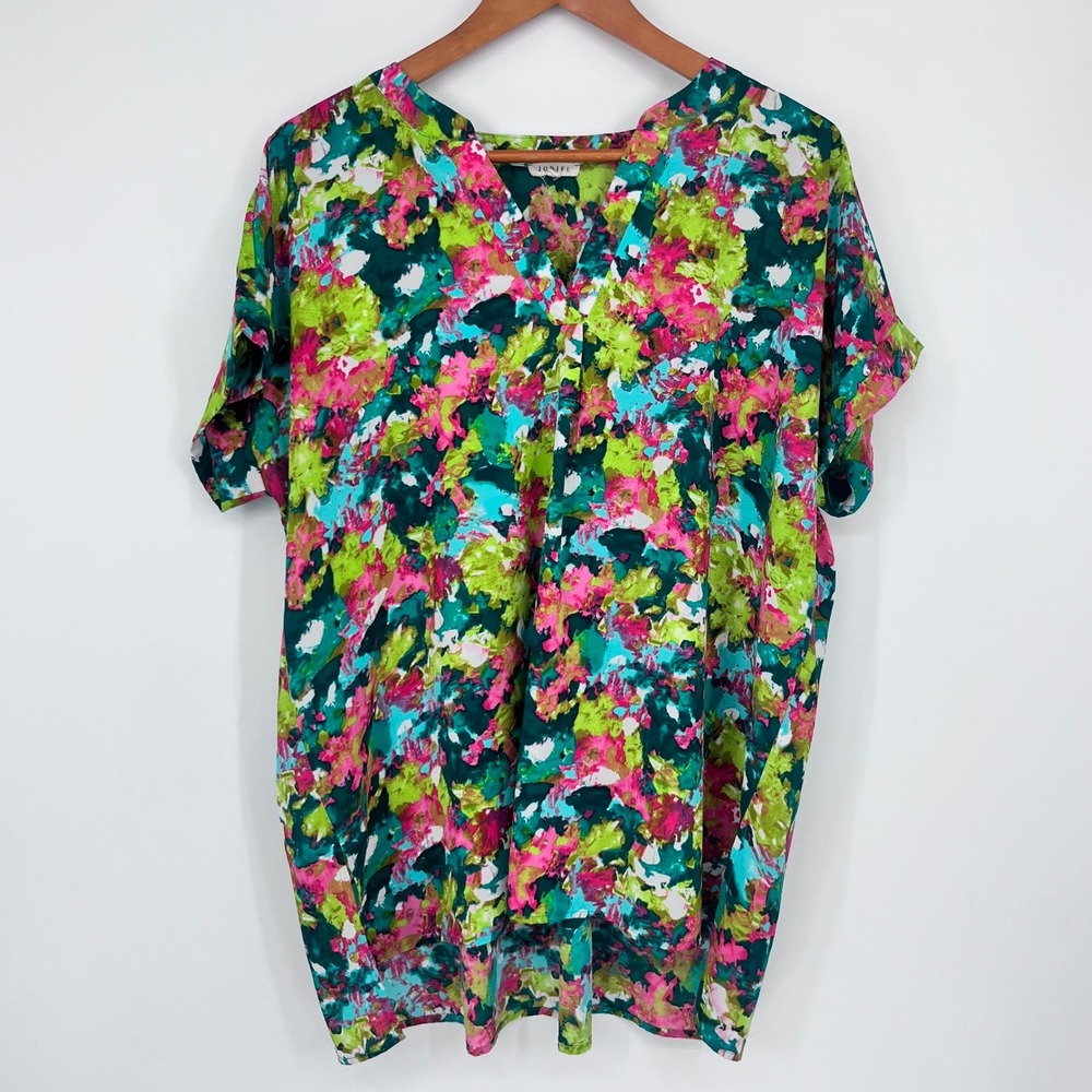 Jodifl Blouse Womens Large Multicolor Abstract Floral Colorful Maximalist Artsy
